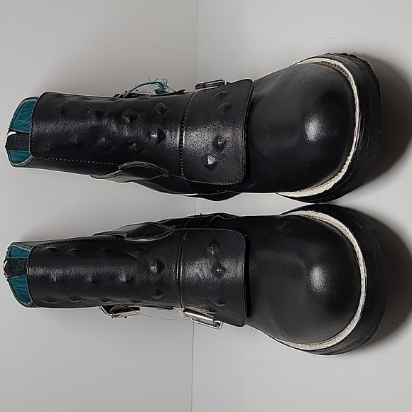 PSKaufman Boot No.1011 Roadway Back Zip Buckle Wedge Black Leather Moto Biker 9D - Picture 2 of 14